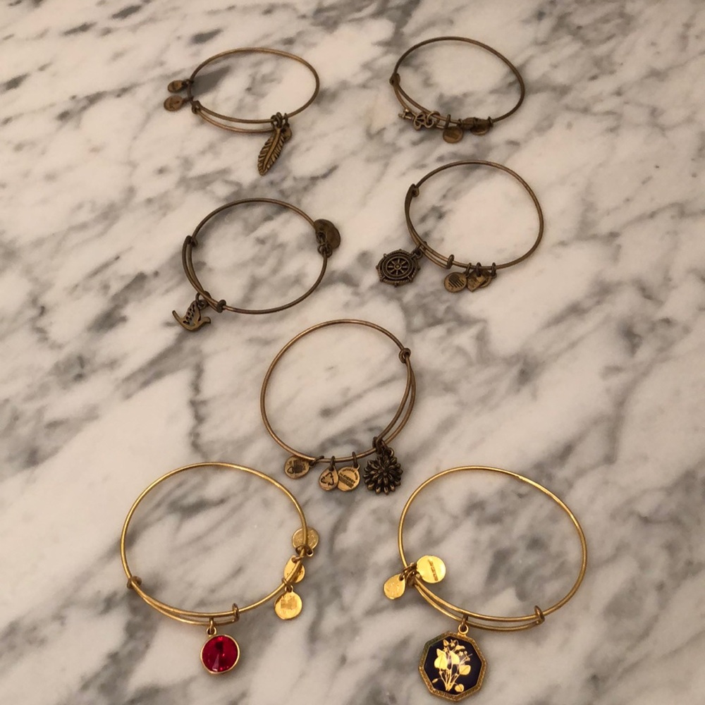 Set of 7 Alex & Ani Bangle Charm Bracelets.